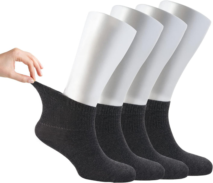 ® Women Loose Diabetic Socks | 4-Pack Neuropathy Ankle Socks for Ladies | Super Soft Eco-Friendly Bamboo Material | Durable with Seamless Toe | Multicolour Patterns | 4 Seasons