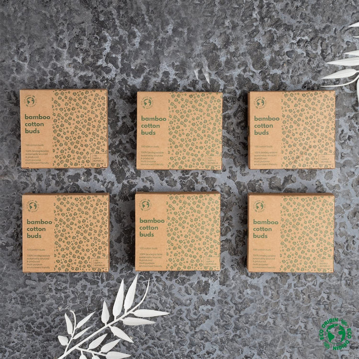 600 Bamboo Cotton Buds |100% Eco-Friendly Biodegradable | Cotton Wool Buds | Compostable Bamboo Earbuds | Recycled Plastic Free Packaging | Correct Makeup | Carbon Offsetting | 6X100 Ear Buds Cotton