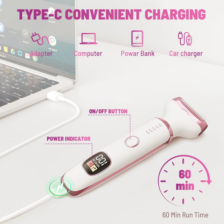 Lady Shaver for Women,Cordless 5 in 1 Electric Shaver for Women, Bikini Trimmer/Pubic Hair/Underarm Razor/Nose/Facial/Eyebrow Remover,Rechargeable Painless Razors Electric for Ladies