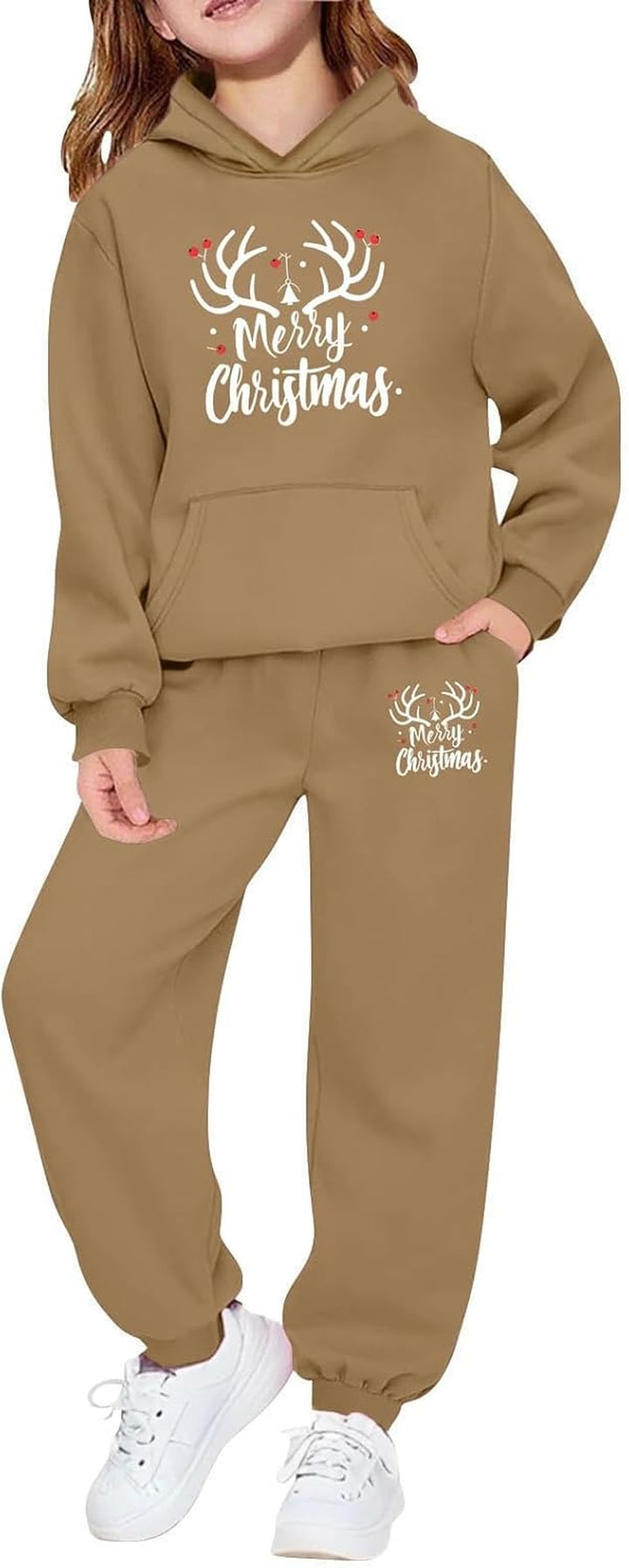 Girls Outfits 2 Piece Long Sleeve Top and Jogger Pants Holiday Party Wear Festive Graphic Print Soft Fleece for Toddler Youth Seasonal Family Matching Christmas Wrapping Bags