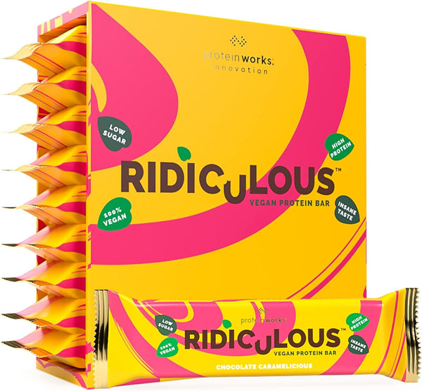 Ridiculous Vegan Protein Bar - Award Winning, Chocolate Caramelicious, 9 Bars, 100% Plant Based & Palm Oil Free, High Protein - Protein Works