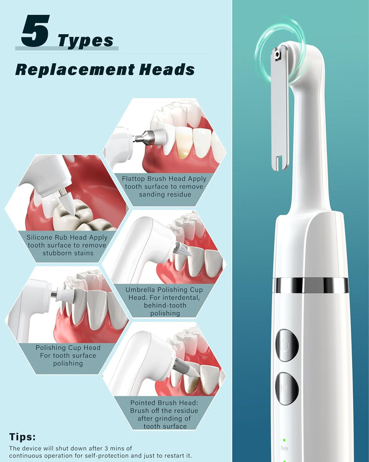 Tooth Polisher,  Teeth Whitening Kit with 5 Modes for Plaque Stain Removal Yellow Teeth, Teeth Polisher Stain Remover with 5 Heads & 3 Polishing Paste, Rechargeable