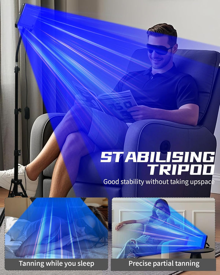 Tanning Lamp Solarium for Home, 50 W Sun Lamp, 2 Modes Constant + Pulsating, 5 Brightness Levels, Face Tanning Daylight, Black, High Density, All Skin Tones