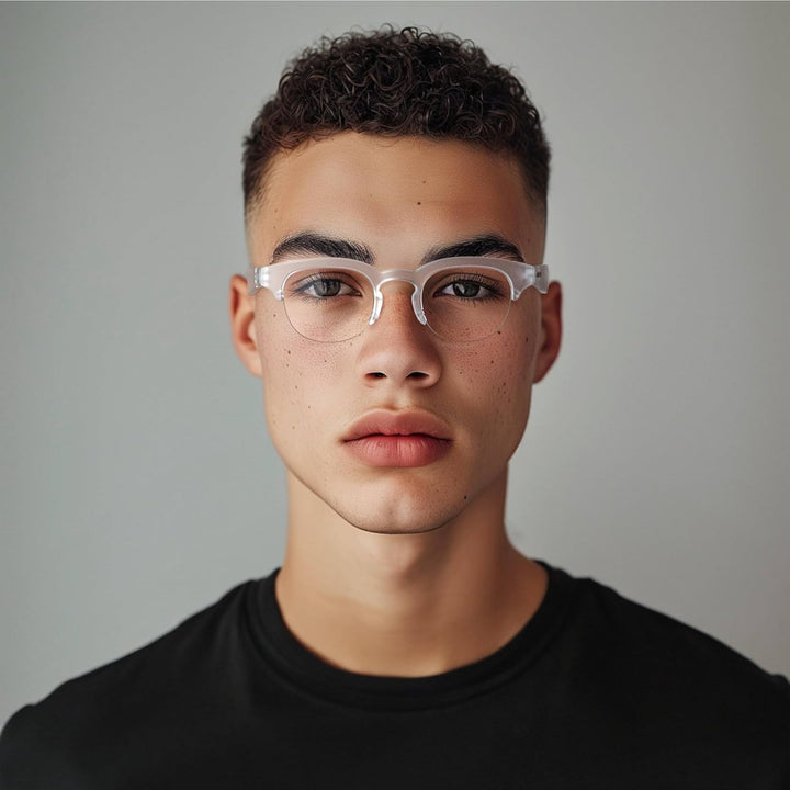 ® Courier Fashion Glasses | Zero’S with Clear Lenses | Modern Vintage Browline Frames | Men’S Women’S Unisex | Spring Hinges