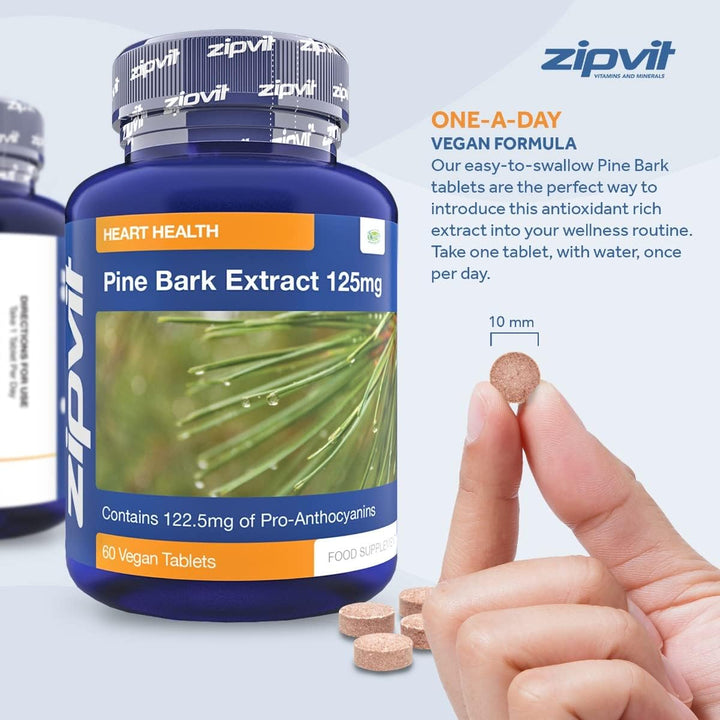 Pine Bark Extract 125Mg, High Strength Supplement, 95% Proanthocyanides, 60 Vegan Tablets, 2 Months Supply