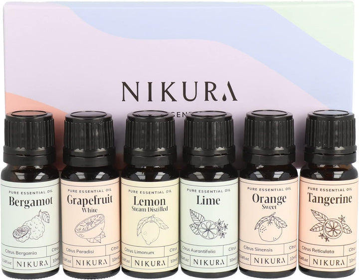 Starter Kit Essential Oil Gift Set - 6 X 10Ml | Essential Oil for Diffuser for Home, Aromatherapy, Strong Fragrance, Sleep | Eucalyptus, Lavender, Lemongrass, Sweet Orange, Peppermint, Tea Tree