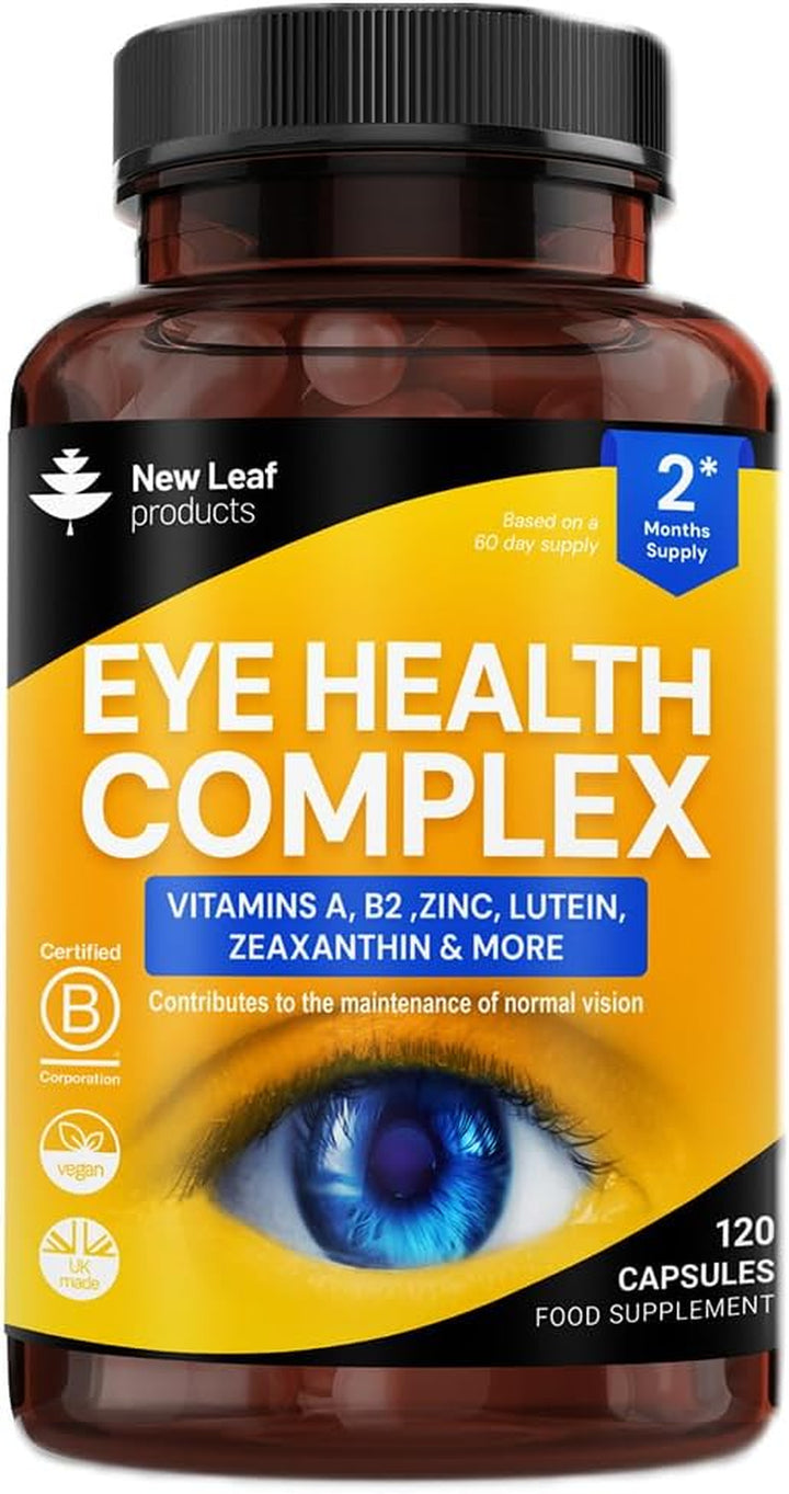 Lutein Supplement for Eyes - Lutein and Zeaxanthin Supplement Enriched with Vitamin A, B2 Which Supports Normal Vision & Zinc Eye Vitamins - Made in the UK Eye Health Complex by New Leaf