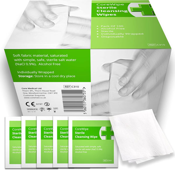 Soft Moist Cleansing Wipes STERILE and ALCOHOL FREE. Pack of 100X by . for Non-Sting Cleaning of Wounds and Scrapes at Home, Walking, Camping and First Aid Kit Refills.