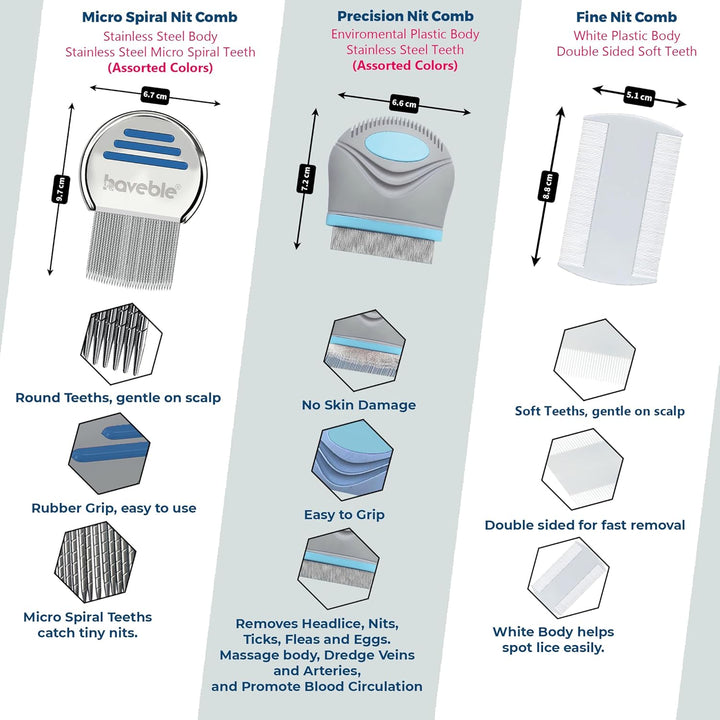 Professional 6-In-1 Nit & Lice Comb Kit | Micro Spiral, Precision & 2× Double-Sided Combs | Brush, Tracker & EVA Case | Reusable, Chemical-Free | for Kids, Adults, Pets (All Hair Types)