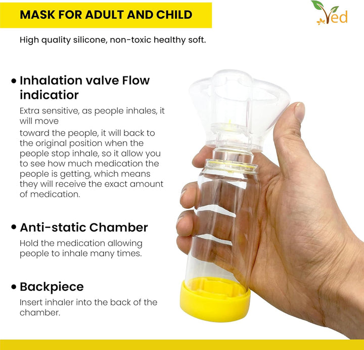 Inhaler Spacer Anti-Static Spacer Device, Inhaler Chamber, Use with Metered Dose Inhaler, BPA and Latex Free for Adult.(Yellow)