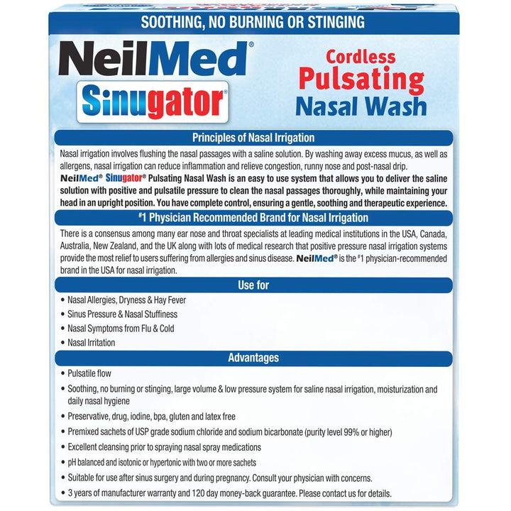 Sinugator Cordless Pulsating Nasal Wash with 30 Premixed Packets