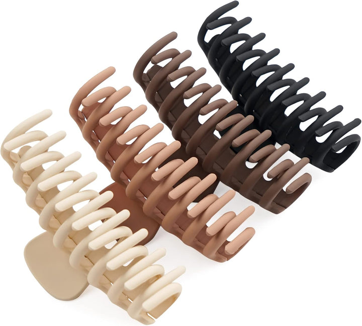 4 Pcs Hair Claw Clips Hair Clips for Women and Girls Thick Hair - Natural Colors Lightweight Non-Slip with Comb Teeth Strong Hold Large Size 4.3 Inch