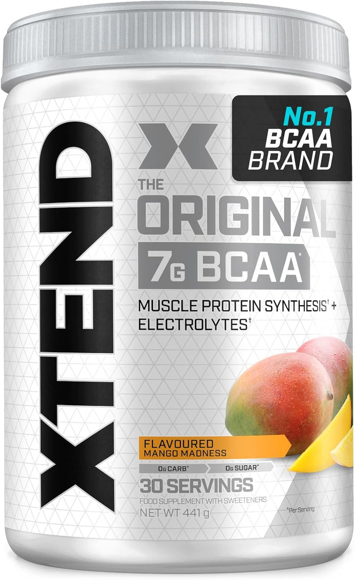 XTEND Original BCAA Powder Mango Madness 30 Servings | 7G Bcaas per Serving | Sugar Free Branched Chain Amino Acids and Electrolytes Powder for Post Workout Muscle Recovery and Hydration