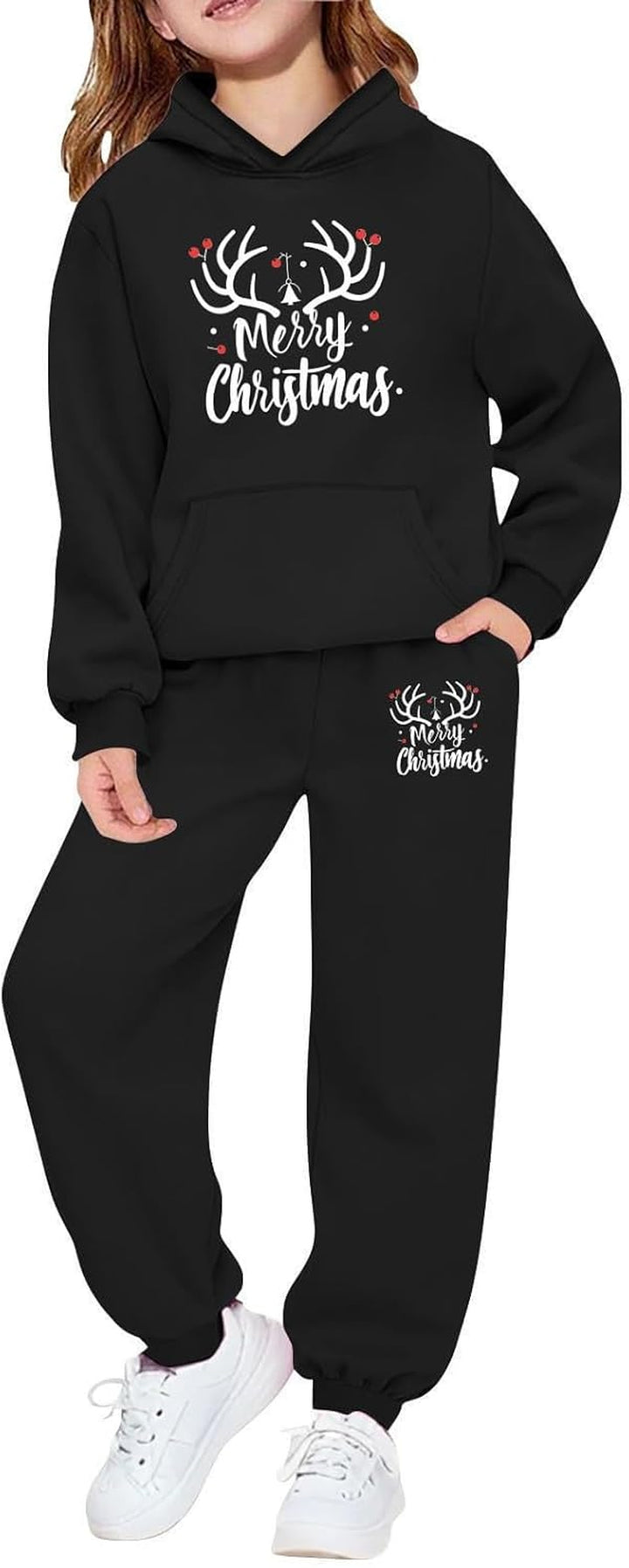 Girls Outfits 2 Piece Long Sleeve Top and Jogger Pants Holiday Party Wear Festive Graphic Print Soft Fleece for Toddler Youth Seasonal Family Matching Christmas Wrapping Bags