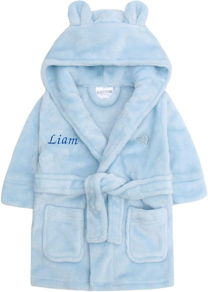 Baby Girl Boy Personalised Dressing Gown Robe Bathrobe Hooded Bear Ear