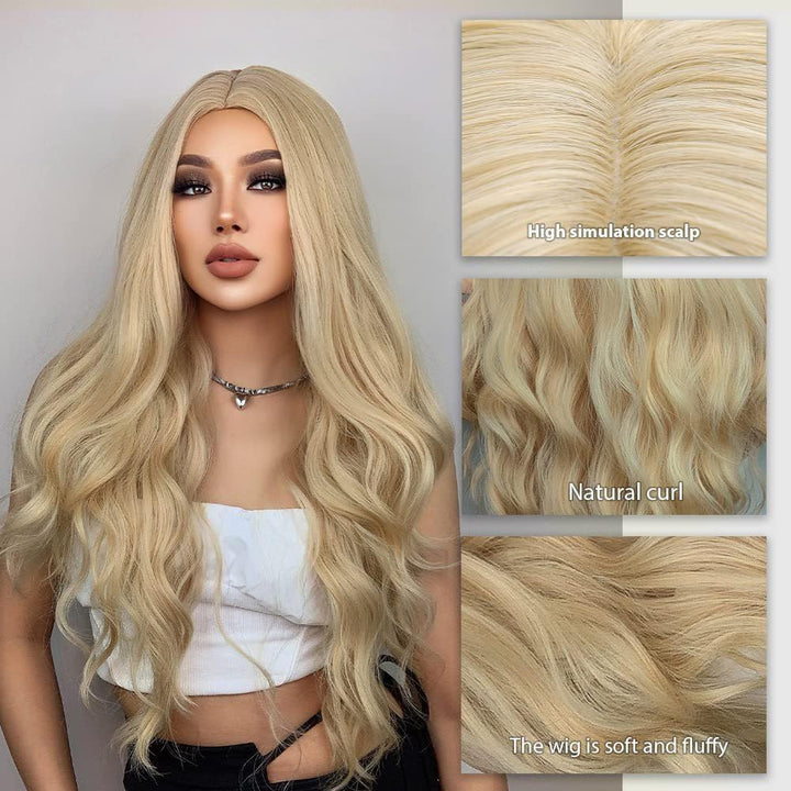 27'' Long Blonde Wave Wig for Women, Curly Synthetic Hair for Cosplay Party, Daily Use