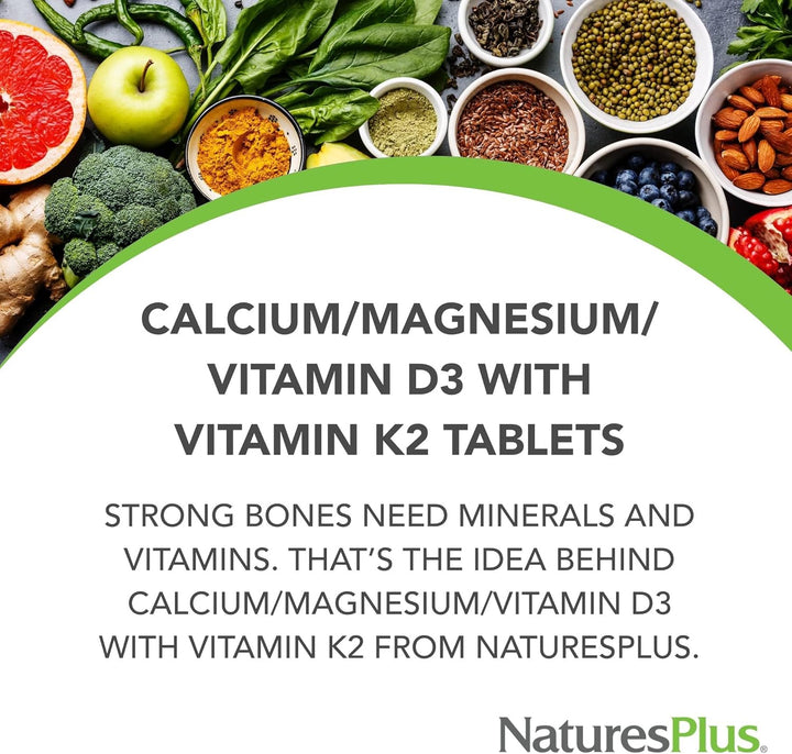 Cal/Mag/Vit D3 with K2 - Bone Health Supplement with Calcium, Magnesium, Vitamin D3, K2 - Vegetarian, Gluten Free - 180 Tablets
