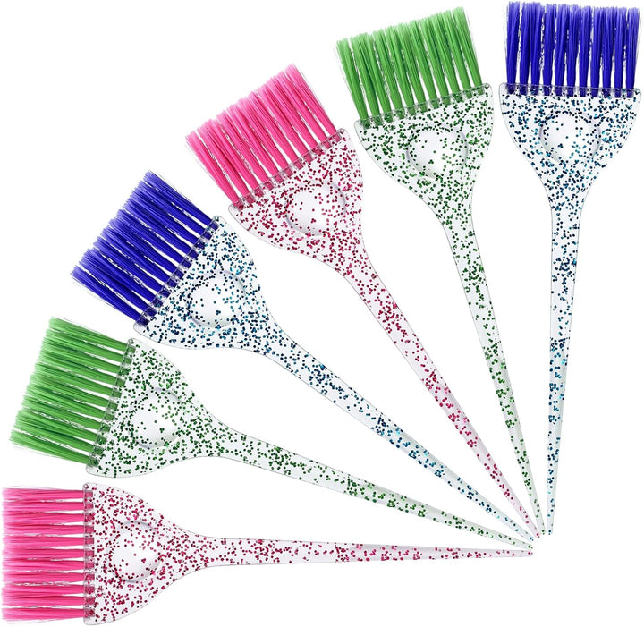 6-Piece Hair Dye Brush Set - Soft Bristle Tint Brushes with Glitter Handle for DIY Salon Hair Dyeing, 3 Colors
