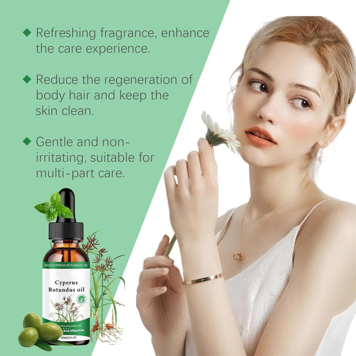 2 Pcs Cyprus Oil for Hair Removal, Organic Cyperus Rotundus Oil for Reducing Body Hair Growth, Natural Grass Body Hair Removal Care Serum for Hair Growth Inhibitor, Moisturizing & Soothing