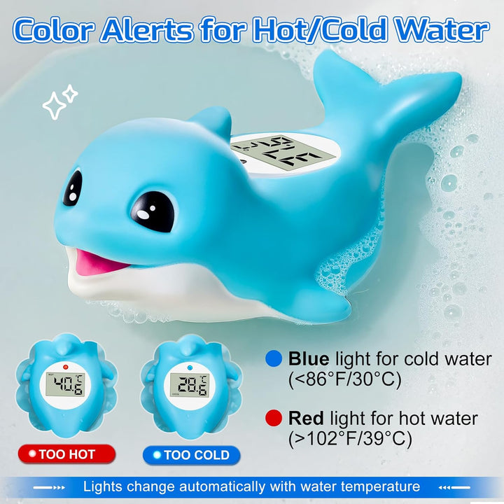 Baby Bath Thermometer – Digital Floating Water Thermometer for Newborn – Accurate Temperature in °C & °F – Blue Dolphin Design