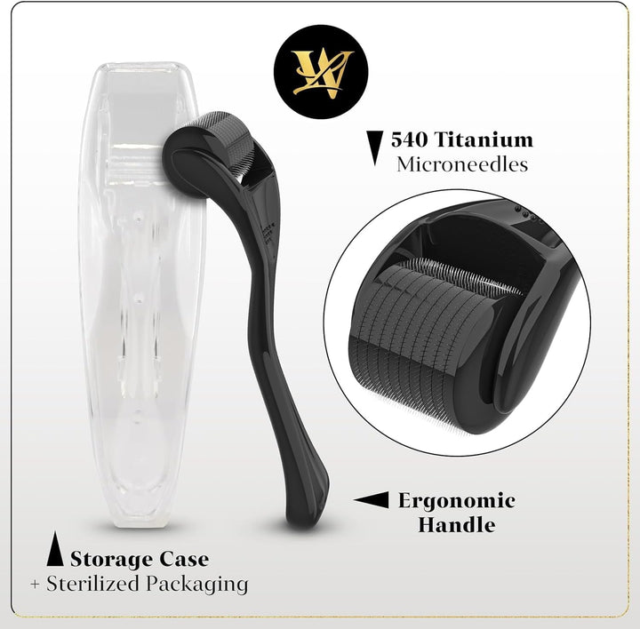 Derma Roller 1.0Mm for Skin, Hair & Beard – Women and Men Titanium Microneedling Roller for Face & Scalp, Safe & Easy to Use