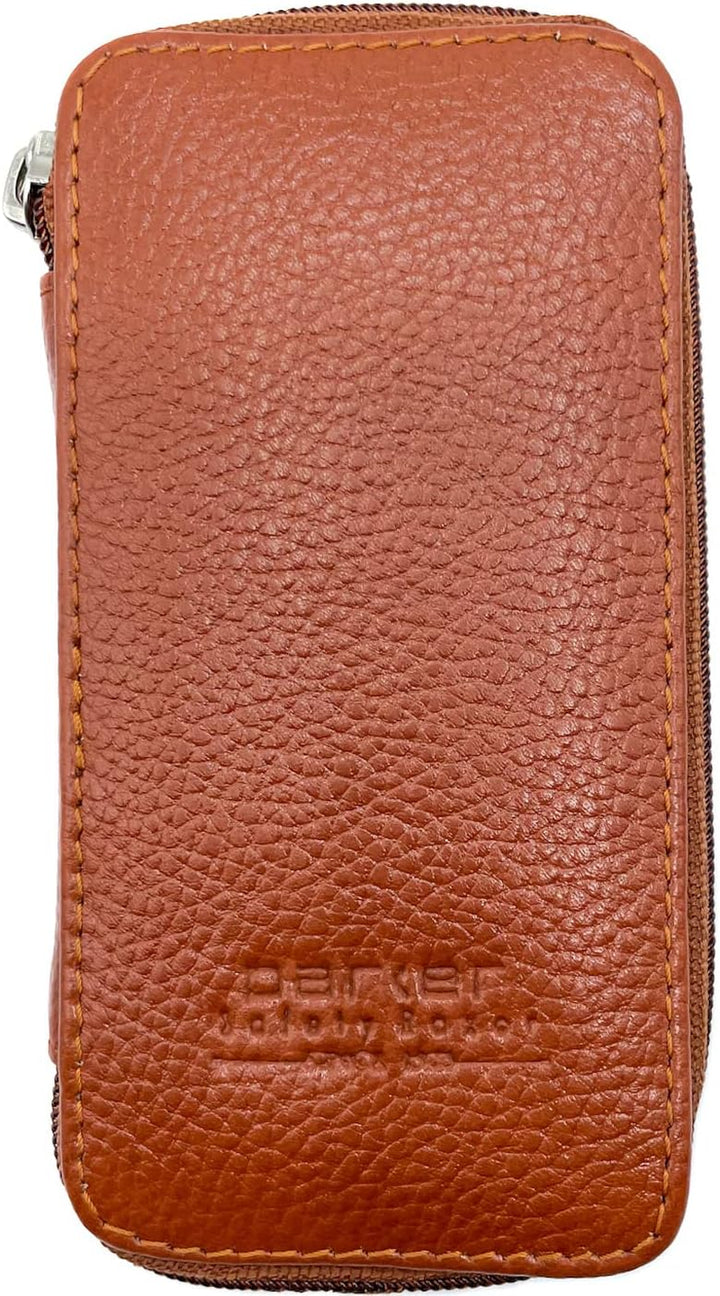 Genuine Leather Double Edge Safety Razor Zippered Travel Case with Compartment for Blades Too - from Saddle Brown
