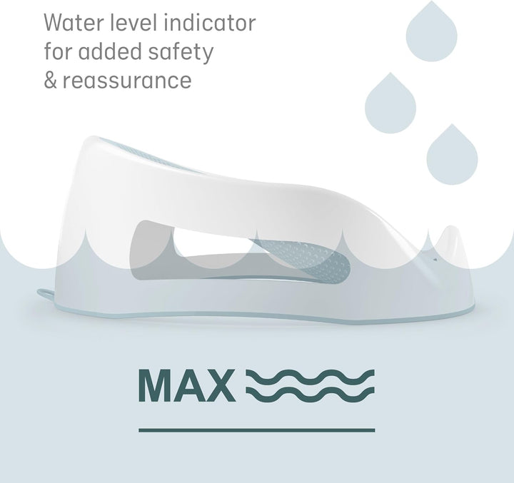 Soft Touch Baby Bath Support -Grey- Water Level Indicator, Non-Slip, Comfortable & Safe for Newborns & Infants up to 6 Months