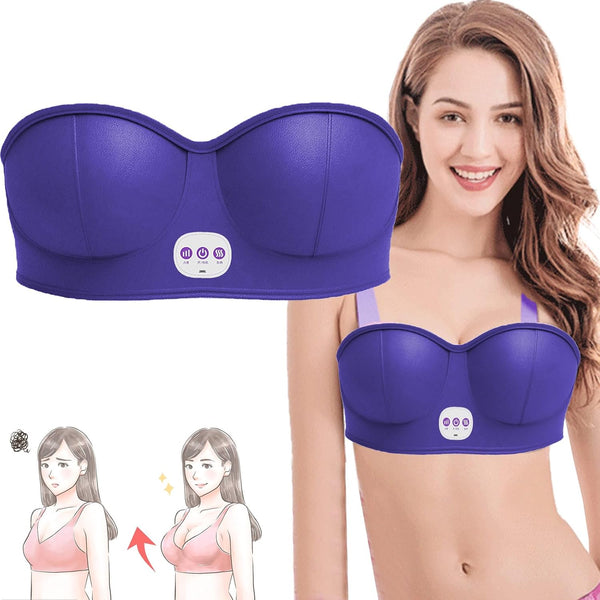 Electric Breast Massagers, Breast Enhancer Massager Bra, USB Wireless Bust Lift Massager, Portable Breast Enlargement with Hot Compress & 3 Gear Massage for Shaping Chest Anti-Sagging (Purple)