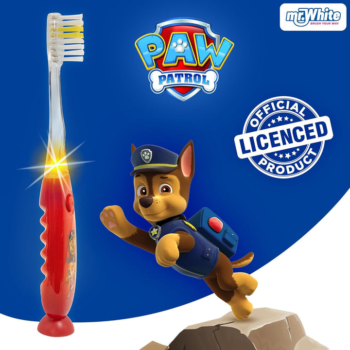 Paw Patrol Flashing Toothbrush for Kids with 2 Minute Flashing Light, Comfortable Handle Grip, Soft Rounded Bristles and Suction Cup for Upright Storage for Children Ages 3+