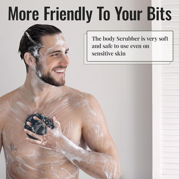 Silicone Body Scrubber Exfoliating Body Brush for Men Women Lathers Well Easy to Clean More Hygienic Shower for Face Scrubber for Sensitive Skin Body Buffer 1 Pack (Black)