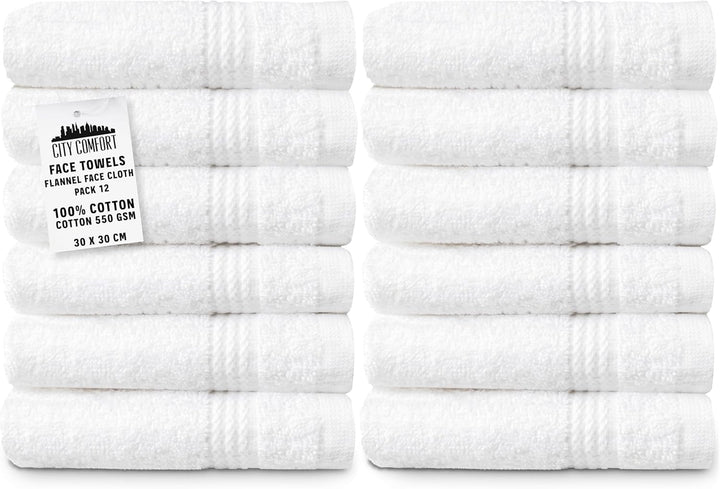 Flannels Pack of 12 Face Towels 100% Cotton 550 GSM 30X30Cm Highly Absorbent Soft Wash Cloth Household Essentials (Brown - 12 Pack)