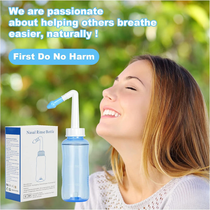 Neti Pot, Nasal Rinse Kit Nose Wash Cleaner, 300Ml Sinus Rinse Bottle with 40 Nasal Wash Salt Packets, Pressure Rinse Nasal Irrigation for Adult and Kid BPA Free