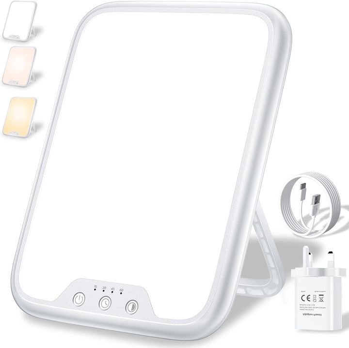 SAD Lamp, 10000 Lux Light Therapy Lamp for Depression, Sad Light Uv-Free with 3 Colors Temperature, Stepless Brightness, 4 Timer Setting, Daylight Lamp Portable Light Therapy Box for a Happy Mood