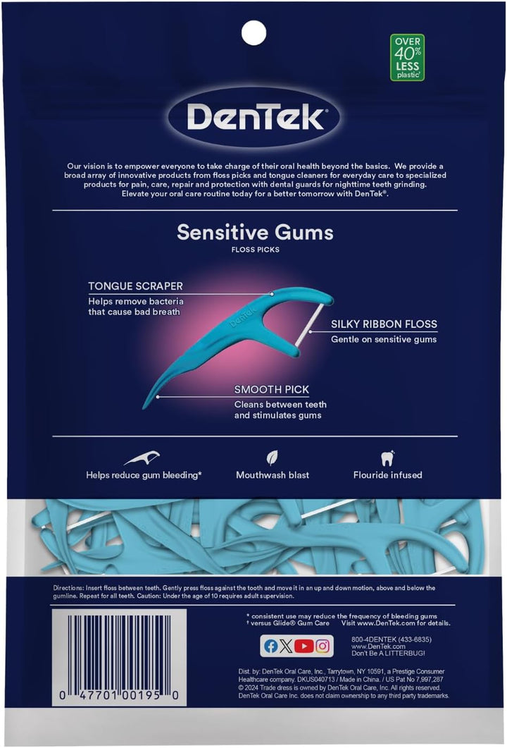 Comfort Clean Sensitive Gums Floss Picks, Soft & Silky Ribbon Floss, Gentle on Teeth and Sensitive Gums (150 Picks)