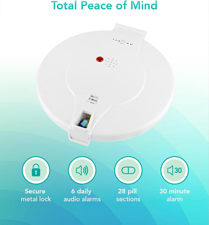 Automatic Pill Dispenser, 6 Alarms per Day. Solid Lockable Lid. Essential Medication Aid for the Elderly, Alzheimers & Dementia Patients