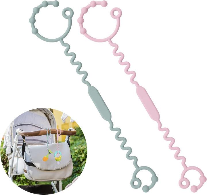 Silicone Toy Clip - 2Pcs Food-Grade Silicone Pacifier & Sippy Cup Strap, Adjustable Stroller Clip, Baby Anti-Drop Toy Chains (Blue/Green)