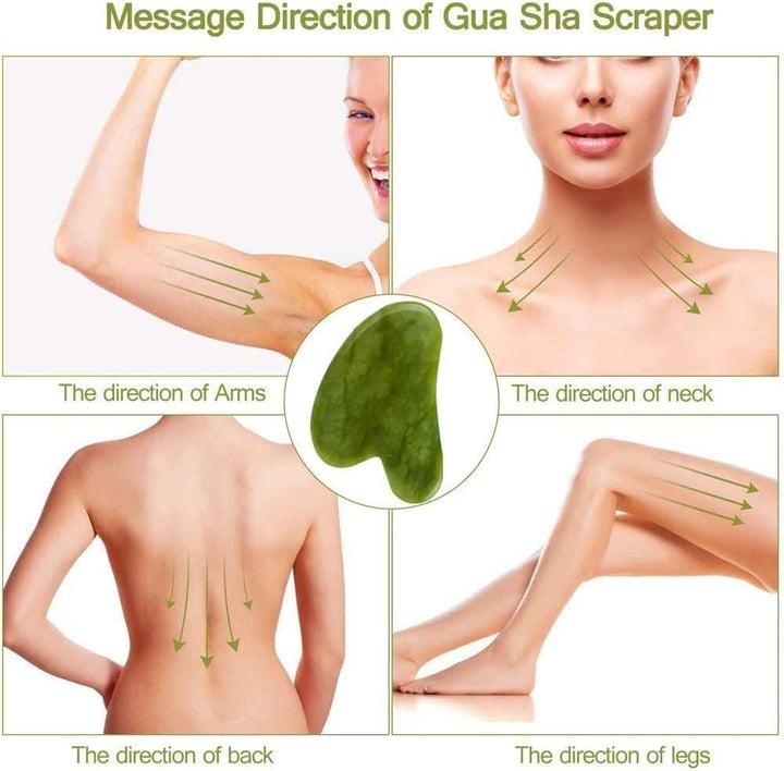 【3 Pcs】Jade Roller & Gua Sha Massage Kits,  Natural Anti-Aging Face Roller for Eye Puffiness Treatment, Skin Tightening, Rejuvenate Face & Neck, Natural Green Massager