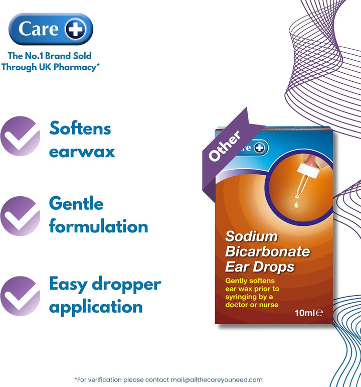 Sodium Bicarbonate Ear Drops, Simple, Effective and Gentle, Softens Ear Wax, Suitable from Children 1+ Years Old, Dropper Included, 10Ml Drops