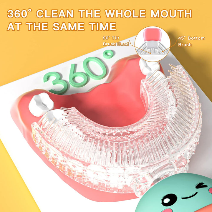 Kids U Shape Electric Toothbrush, Automatic Sonic Toothbrushes with 5 Brush Heads, Cartoon Dinosaur Ultrasonic Toothbrushes for Kids Ages 2-12, Full Mouth Cleaning 360° Automatic