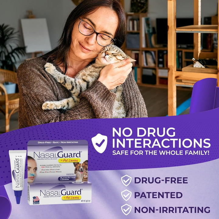 For Pet Lovers Allergy Relief, Pet Hair & Dander Blocker Nasal Gel - Drug-Free, Safe for the Whole Family, Non-Irritating, Moisturizing, Made in USA (Unscented, 3 Gram)