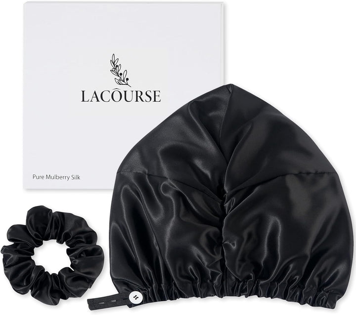 100% Genuine 22Momme Silk Bonnet for Sleeping, Double-Layered Mulberry Silk Hair Wrap with Premium Elastic Stay on Head. (One Size, Pink)