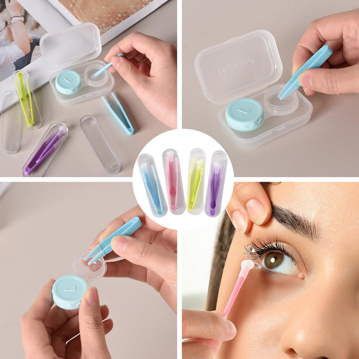 4 Pcs Contact Lens Remover and Inserter Tool for Soft Lenses, Portable Contact Lens Remover Tools with Tweezers & Suction Stick, Storage Case Included - Ideal for Travel and Daily Use