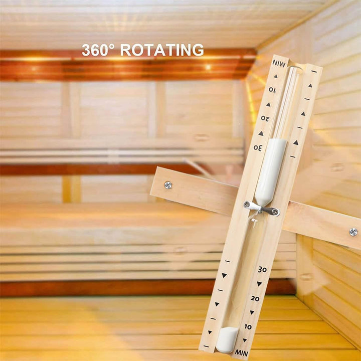 30-Minute Wooden Sauna Hourglass Timer - Rotating Sand Clock with Heat-Resistant Design for Sauna & Spa, Gym, Yoga, Bathroom | Wall-Mountable | Premium Glass & White Sea Sand