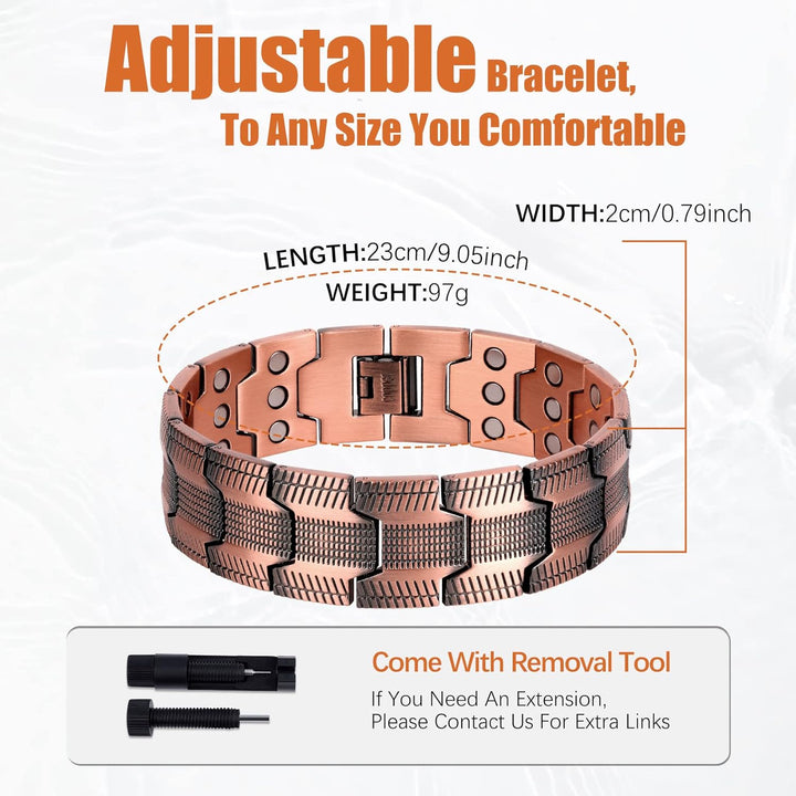 Copper Bracelets for Men,3X Magnetic Bracelets Men with Ultra Strength Magnets,Adjustable Size&Jewelry Gift Box