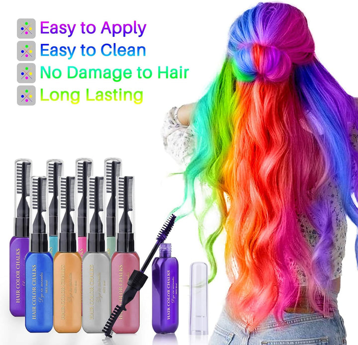 Hair Chalks for Girls, 8 Coloured Hair Dye Temporary, Washable Hair Spray Colour for Kids Men and Woman