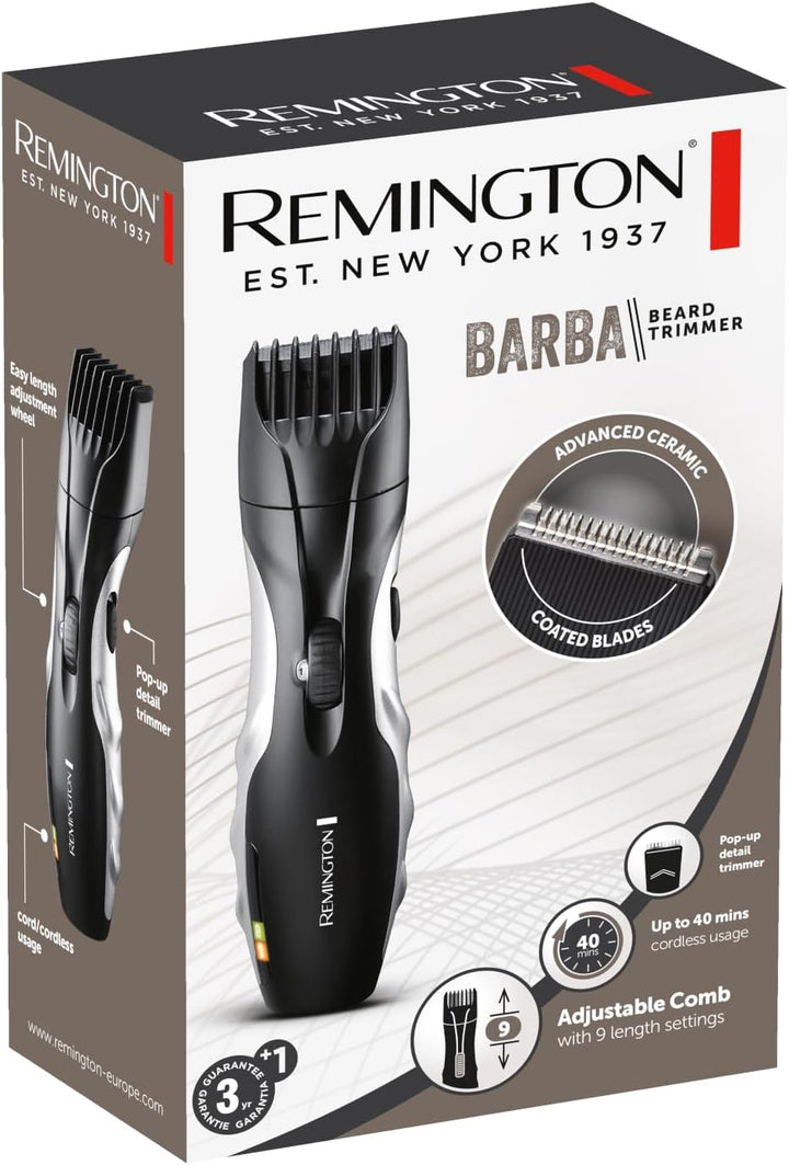 Barba Beard Trimmer (Advanced Ceramic Blades, Pop-Up Detail Trimmer, Adjustable Zoom Wheel, 9 Length Settings, Comb Attachment, Cord or Cordless, 40-Minute Runtime) MB320C