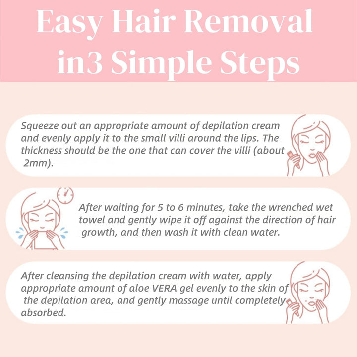 Gentle Facial Hair Removal Cream for Women, Painless Lip Hairs Remover Kit, Soothing & Moisturizing Hair Removal Cream, Safe for Sensitive Skin & Delicate Areas (Comes with Small Scraper)