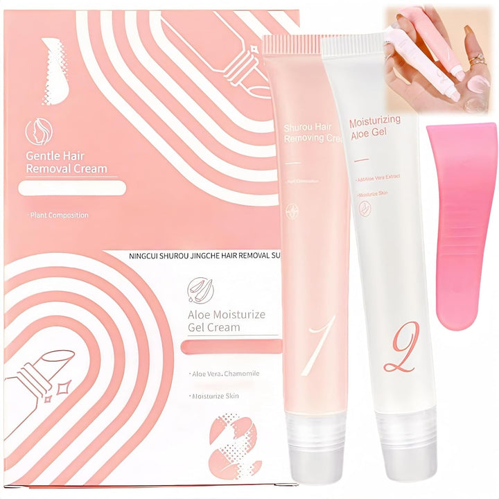 Gentle Facial Hair Removal Cream for Women, Painless Lip Hairs Remover Kit, Soothing & Moisturizing Hair Removal Cream, Safe for Sensitive Skin & Delicate Areas (Comes with Small Scraper)