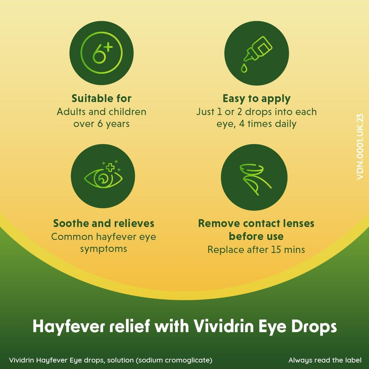 Hayfever Eye Drops, 10Ml, Contains Sodium Cromoglicate for Hayfever Relief, Allergy Eye Drops for Itchy Eyes, Watery, Red, Sore and Puffy Eyes, for Adults and Kids