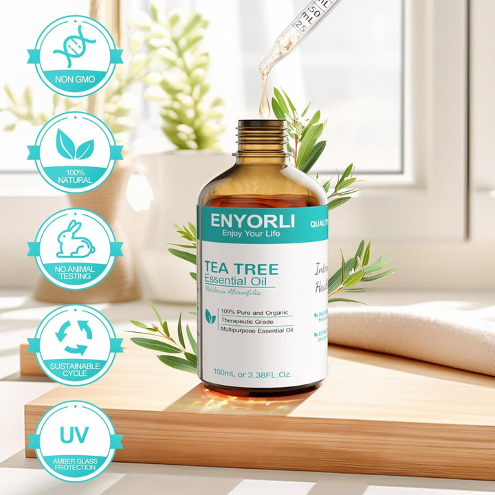 Tea Tree Essential Oil 100Ml Tea Tree Oil 100% Pure Organic for Aromatherapy Diffuser Acne Hair Scalp Nail Fungus Natural Skincare